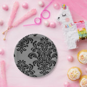 Schwarzer Damast auf grauem Muster Pappteller (Party)