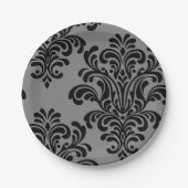 Schwarzer Damast auf grauem Muster Pappteller (Vorderseite)
