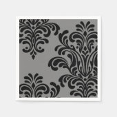 Schwarzer Damast auf grauem Muster Serviette (Vorderseite)