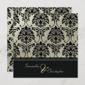 Schwarzer Damast auf Imitaten Einladung Silber/Hoc (Vorne/Hinten)
