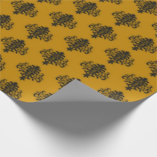 Schwarzer Damast auf Senfgelb Geschenkpapier (Ecke)