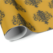 Schwarzer Damast auf Senfgelb Geschenkpapier (Rolleneckpunkt)