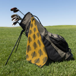 Schwarzer Damast auf Senfgelb Golfhandtuch