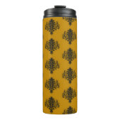 Schwarzer Damast auf Senfgelb Thermosbecher (Vorderseite)