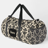 Schwarzer Damast auf Sepia Duffle Bag (Rechte Ecke)