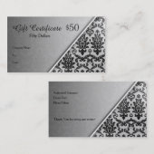 Schwarzer Damast auf Silbergrau-Geschenkgutschein Rabattkarte (Vorne/Hinten)