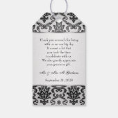 Schwarzer Damast auf Silbergraue Hochzeit Danke Geschenkanhänger (Rückseite)