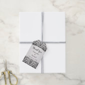 Schwarzer Damast auf Silbergraue Hochzeit Danke Geschenkanhänger (Mit Garn)