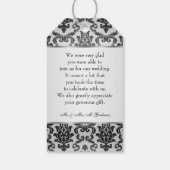 Schwarzer Damast auf Silbergraue Hochzeit Danke Geschenkanhänger (Rückseite)