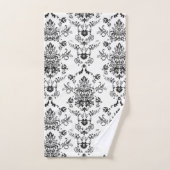 Schwarzer Damast auf weißem Bad-Tuch-Set Badhandtuch Set (Handtuch)