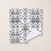 Schwarzer Damast auf weißem Bad-Tuch-Set Badhandtuch Set (Waschlappen)