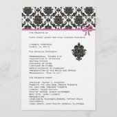 Schwarzer Damast auf weißem Hochzeitsprogramm mit Programm (Vorderseite)