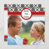 Schwarzer Damast auf weißem, rotem Trimm Save the Save The Date (Vorne/Hinten)