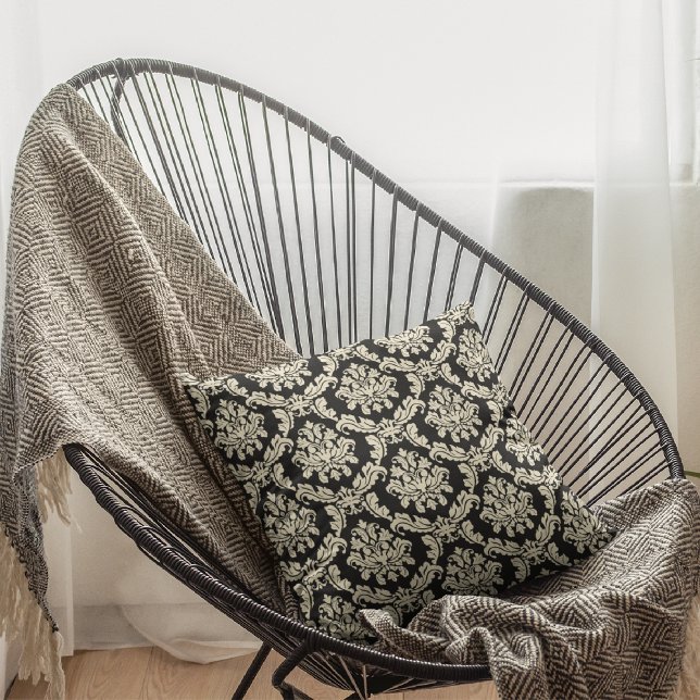 Schwarzer Damast/blumendekor-Kissen Kissen (Von Creator hochgeladen)