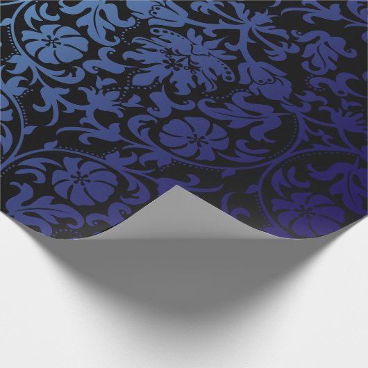 Schwarzer Damast-Entwurf | dunkelblau Geschenkpapier (Ecke)