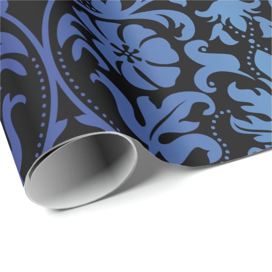 Schwarzer Damast-Entwurf | dunkelblau Geschenkpapier (Rolleneckpunkt)