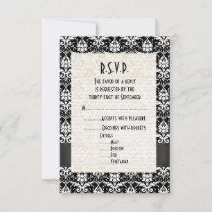 Schwarzer Damast formelle Hochzeit R.S.V.P RSVP Karte