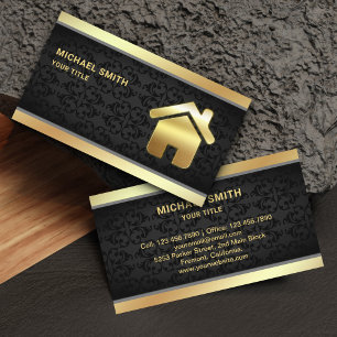 Schwarzer Damast Goldfolie Home-Logo Immobilienmak Visitenkarte