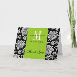 Schwarzer Damast grüner Monogramm Hochzeit Danke