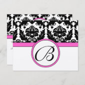 Schwarzer Damast Herzschwenk Bright Pink Trim UAWG RSVP Karte (Vorne/Hinten)