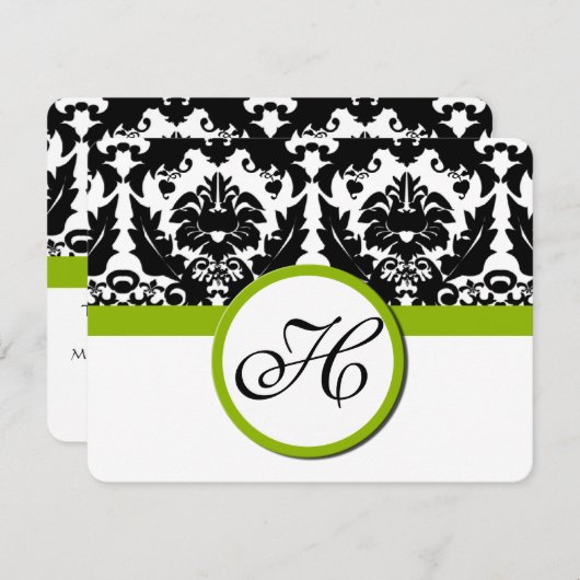 Schwarzer Damast Herzverwirbel mit Apple Green UAW RSVP Karte (Vorne/Hinten)