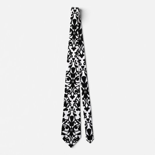 Schwarzer Damast im White Designer Necktie Krawatte (Vorderseite)