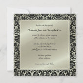 Schwarzer Damast/Imitat Hochzeit Silber Einladunge Einladung (Rückseite)