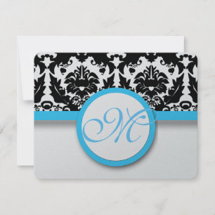 Schwarzer Damast mit heller Aqua Blue Trim Hochzei RSVP Karte