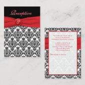 Schwarzer Damast mit Mohnrot-Empfang-Karte Begleitkarte (Vorne/Hinten)