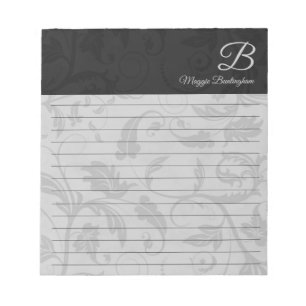 Schwarzer Damast mit Name und Monogramm Notizblock