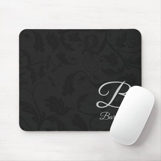 Schwarzer Damast mit Silver Monogram Mousepad (Mit Mouse)