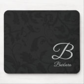 Schwarzer Damast mit Silver Monogram Mousepad (Vorne)