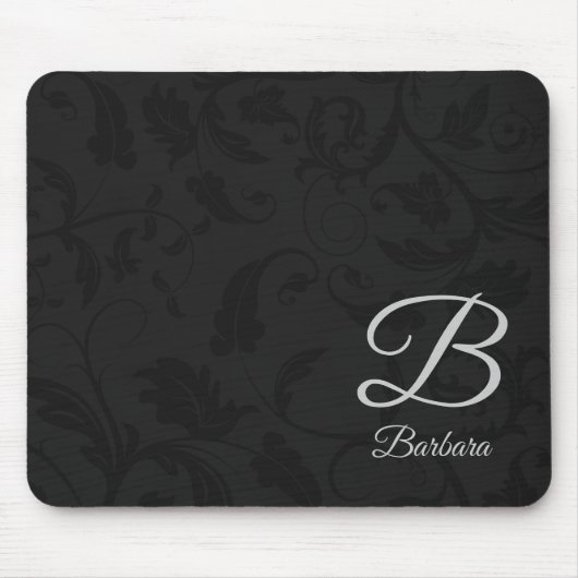 Schwarzer Damast mit Silver Monogram Mousepad (Vorne)