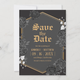 Schwarzer Damast Rose Save the Date Hochzeit Einladung
