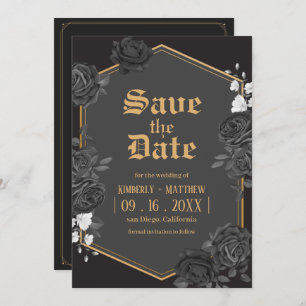 Schwarzer Damast Rose Save the Date Hochzeit Einladung