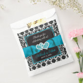 Schwarzer Damast, türkisfarbene Liebe Herz Hochzei Geschenktütchen (Versiegelt)
