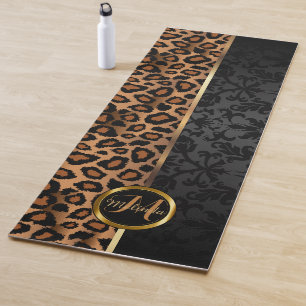 Schwarzer Damast und brauner Leopard Yogamatte