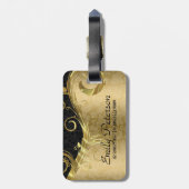 Schwarzer Damast und goldener Damast und wirbeln Gepäckanhänger (Rückseite vertikal)