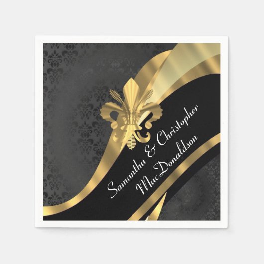 Schwarzer Damast und Goldflecht von Lys Serviette (Vorderseite)