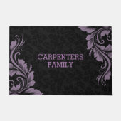 Schwarzer Damast und Lila Blumenspitze Fußmatte (Vorderseite)