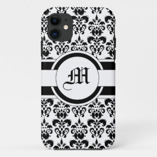 Schwarzer Damast und Monogramm Case-Mate iPhone Hülle