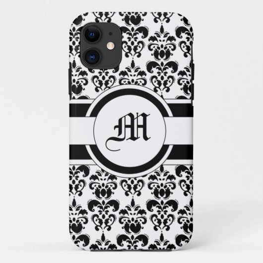 Schwarzer Damast und Monogramm Case-Mate iPhone Hülle (Rückseite)