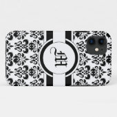 Schwarzer Damast und Monogramm Case-Mate iPhone Hülle (Rückseite (Horizontal))