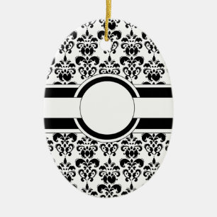 Schwarzer Damast und Monogramm Keramikornament