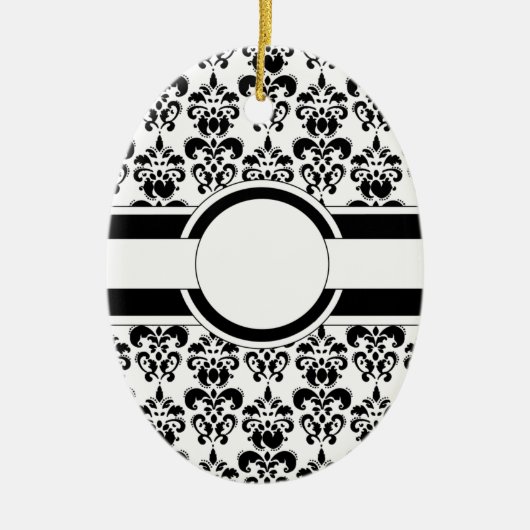 Schwarzer Damast und Monogramm Keramikornament (Vorne)