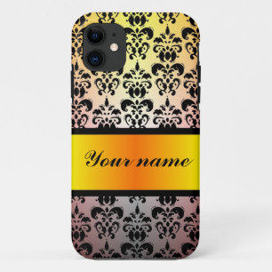 Schwarzer Damast und orangefarbenes Goldband Case-Mate iPhone Hülle