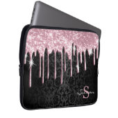 Schwarzer Damast und rosa Glitzer Tropfen Laptopschutzhülle (Vorne Rechts)