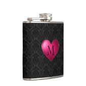 Schwarzer Damast und rosa Herz Flachmann (Rechts)