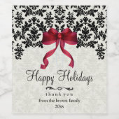 Schwarzer Damast und roter Bow, Urlaub Weinetikett (Einzelnes Label)