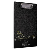 Schwarzer Damast und schwarze Wirbel Klemmbrett (Rechts)